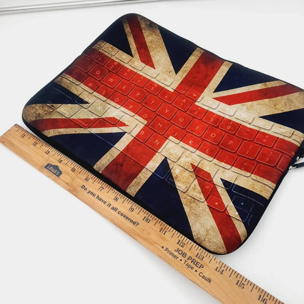Union Jack Neoprene type fabric zippered protector for laptop or tablet.
